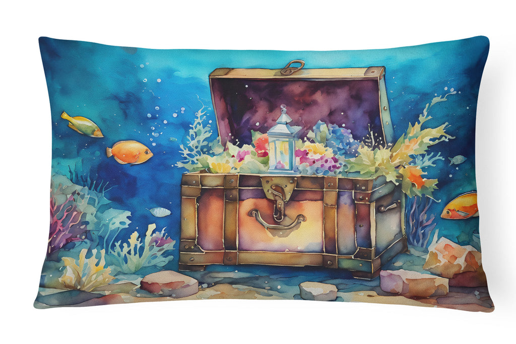 Treasure Chest Decorative Throw Pillow 12x16 Indoor Outdoor Accent Cushion, Fabric Cover with Insert for Sofa, Bed, Porch & Living Room
