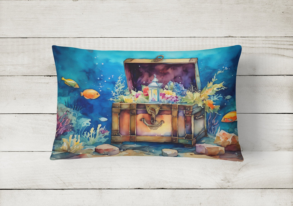 Treasure Chest Decorative Throw Pillow 12x16 Indoor Outdoor Accent Cushion, Fabric Cover with Insert for Sofa, Bed, Porch & Living Room