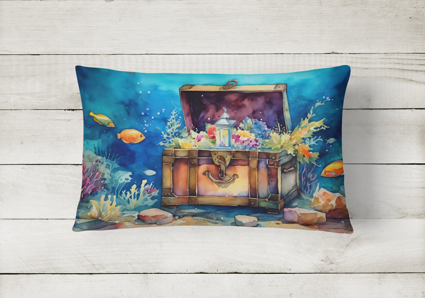 Treasure Chest Decorative Throw Pillow 12x16 Indoor Outdoor Accent Cushion, Fabric Cover with Insert for Sofa, Bed, Porch & Living Room