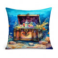 Treasure Chest Decorative Throw Pillow 14x14 Indoor Outdoor Accent Cushion, Fabric Cover with Insert for Sofa, Bed, Porch & Living Room