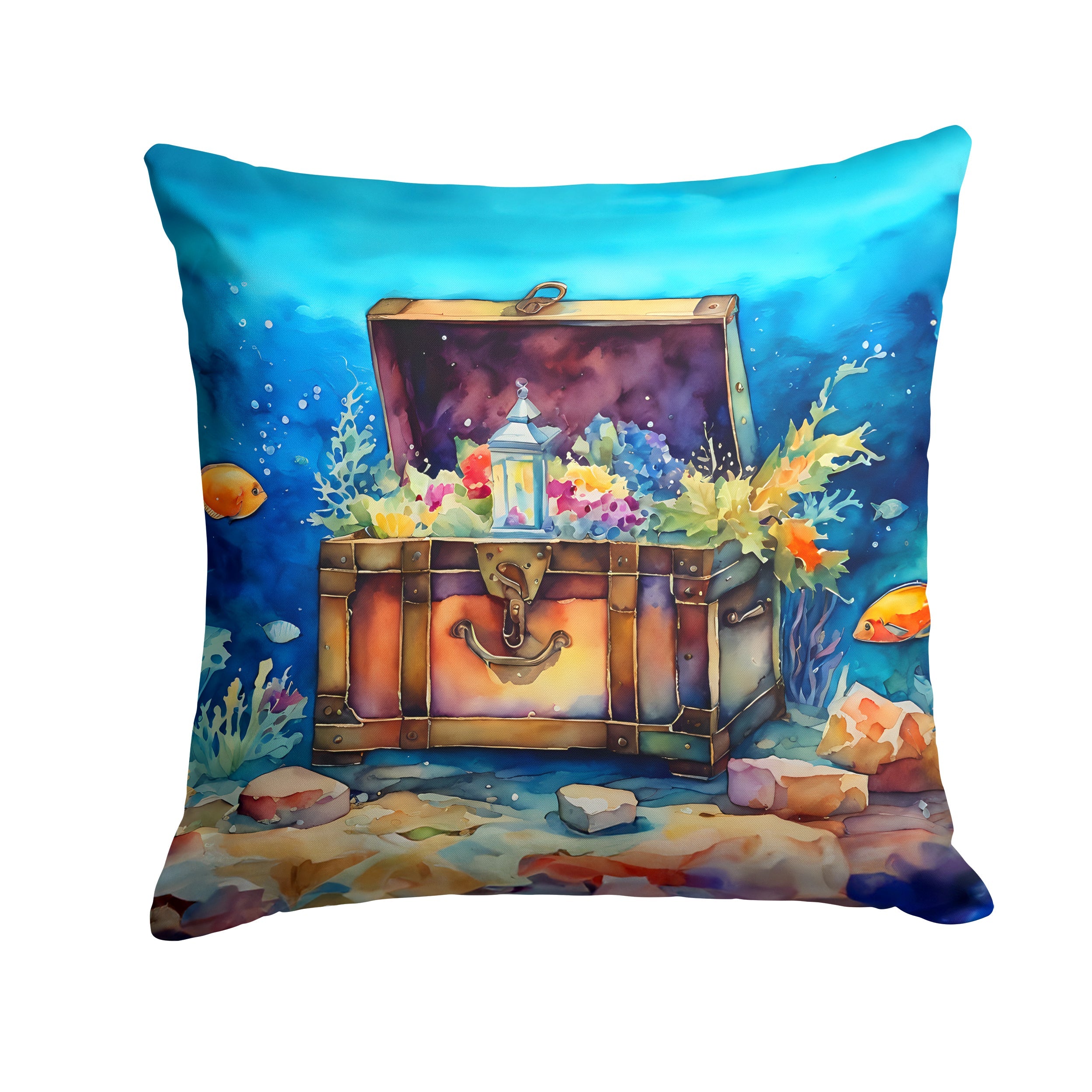 Treasure Chest Decorative Throw Pillow 18x18 Indoor Outdoor Accent Cushion, Fabric Cover with Insert for Sofa, Bed, Porch & Living Room
