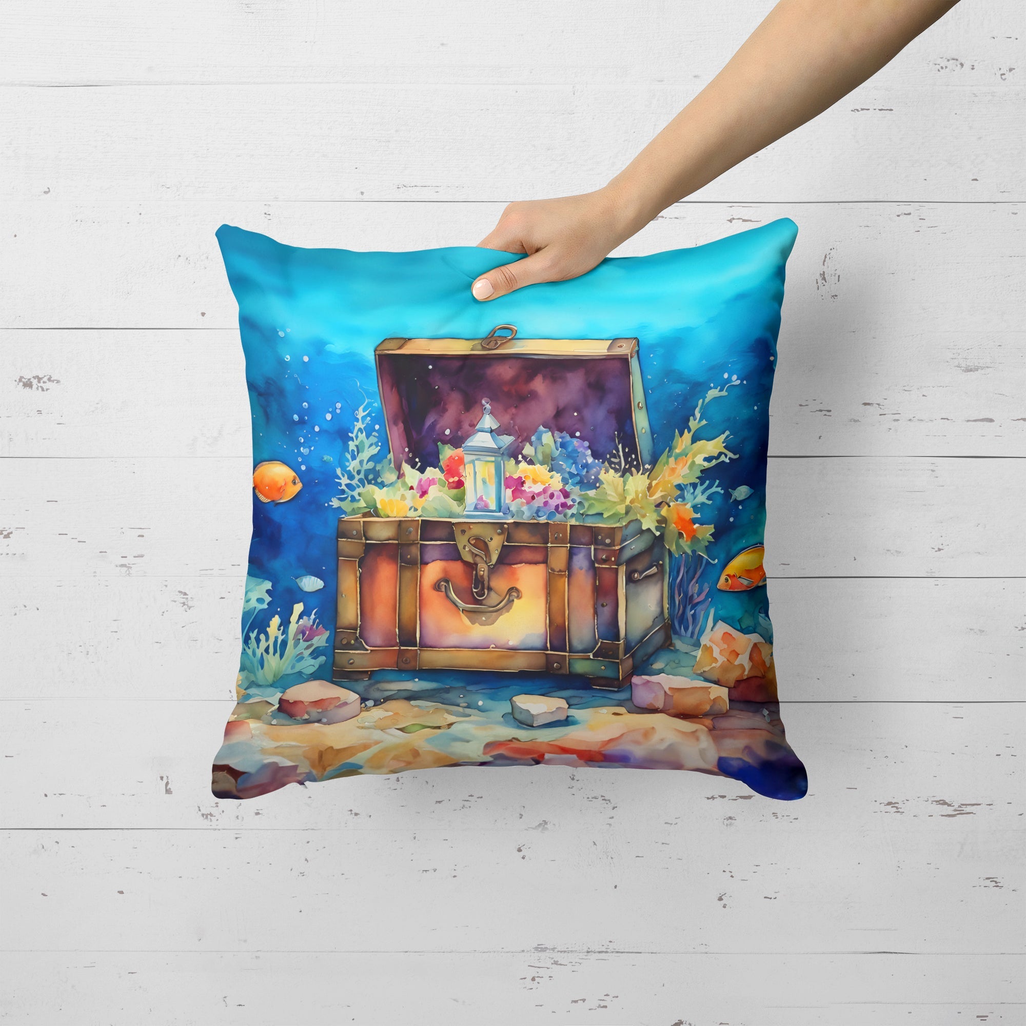Treasure Chest Decorative Throw Pillow 18x18 Indoor Outdoor Accent Cushion, Fabric Cover with Insert for Sofa, Bed, Porch & Living Room