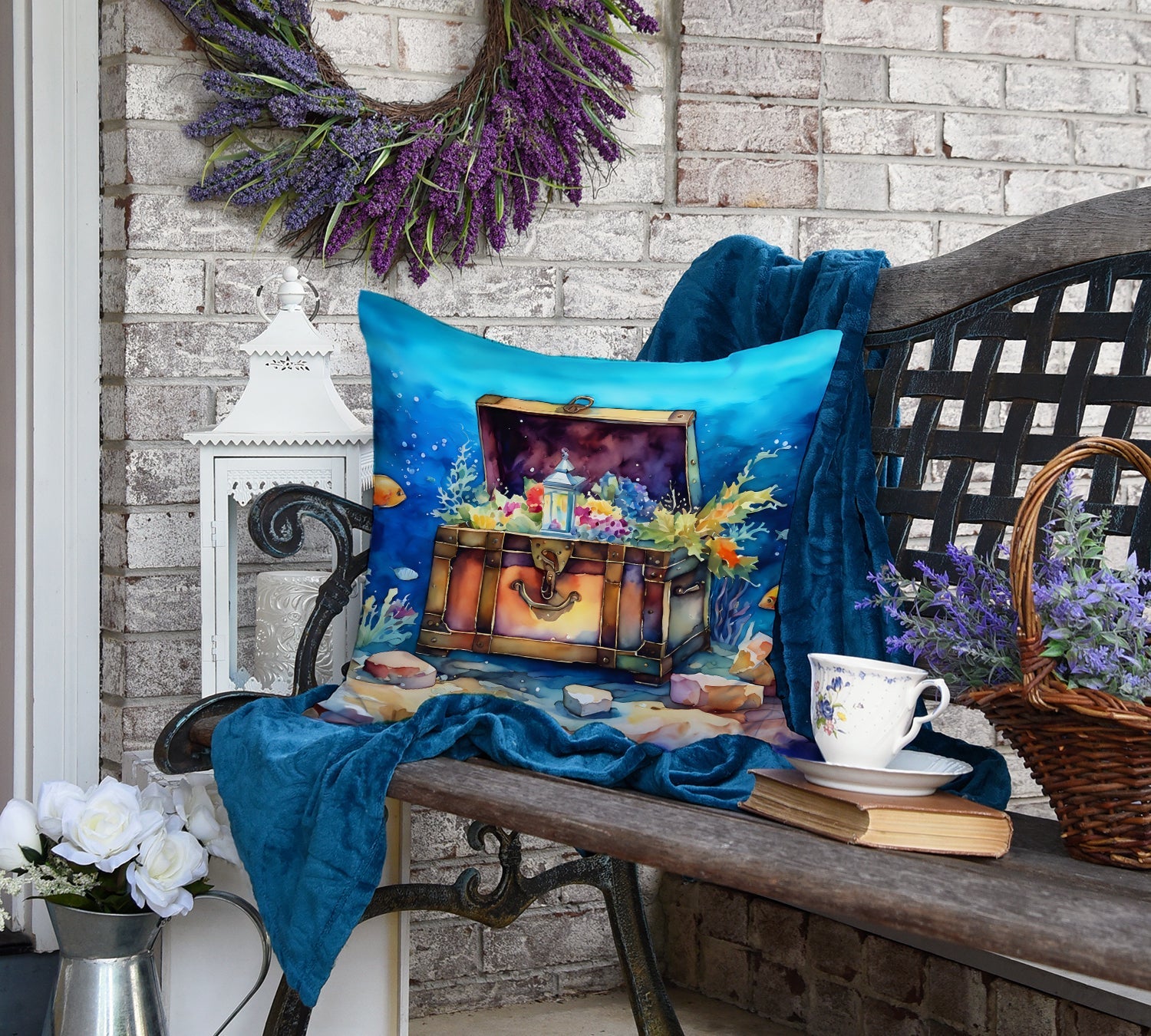 Treasure Chest Decorative Throw Pillow 18x18 Indoor Outdoor Accent Cushion, Fabric Cover with Insert for Sofa, Bed, Porch & Living Room