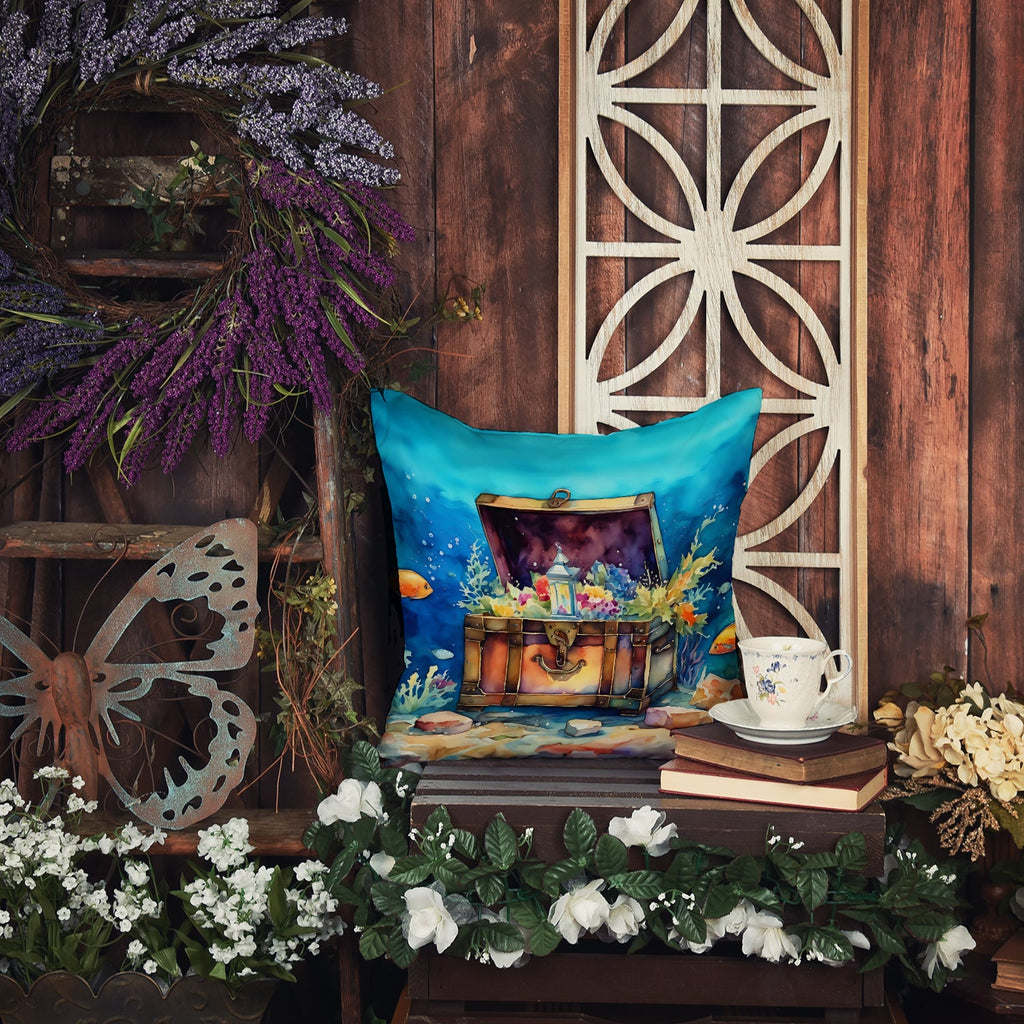 Treasure Chest Decorative Throw Pillow 18x18 Indoor Outdoor Accent Cushion, Fabric Cover with Insert for Sofa, Bed, Porch & Living Room