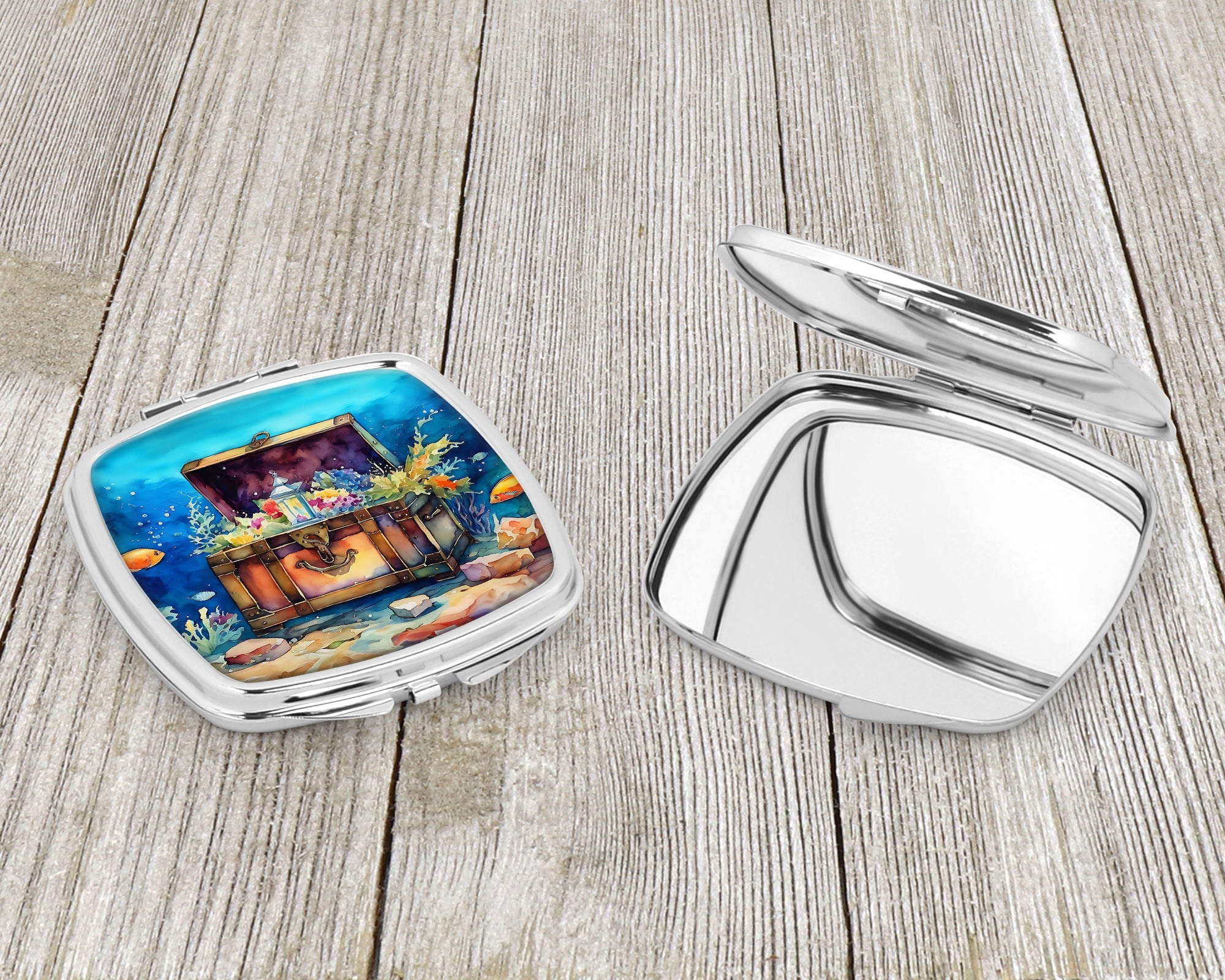 Treasure Chest Compact Mirror Decorative Travel Makeup Mirror for Women Girls Gifts Pocket Makeup Mirror Folding Handheld