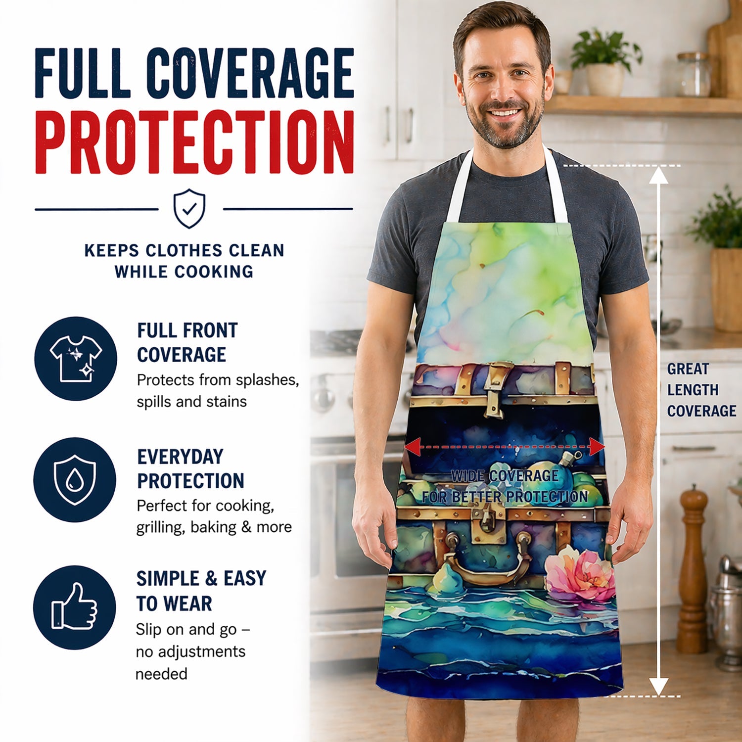Treasure Chest Apron Cooking Kitchen Server Baking Crafts Gardening for Adult Women Men, Unisex, Large, Multicolor