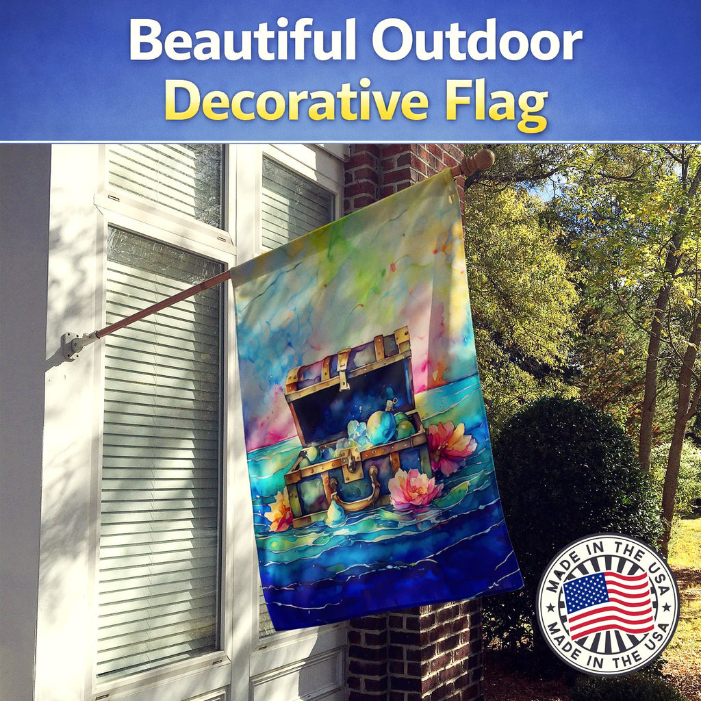 Treasure Chest House Flag 28x40 Porch Sleeve Pole Decorative Outside Yard Banner Artwork Wall Hanging, Polyester