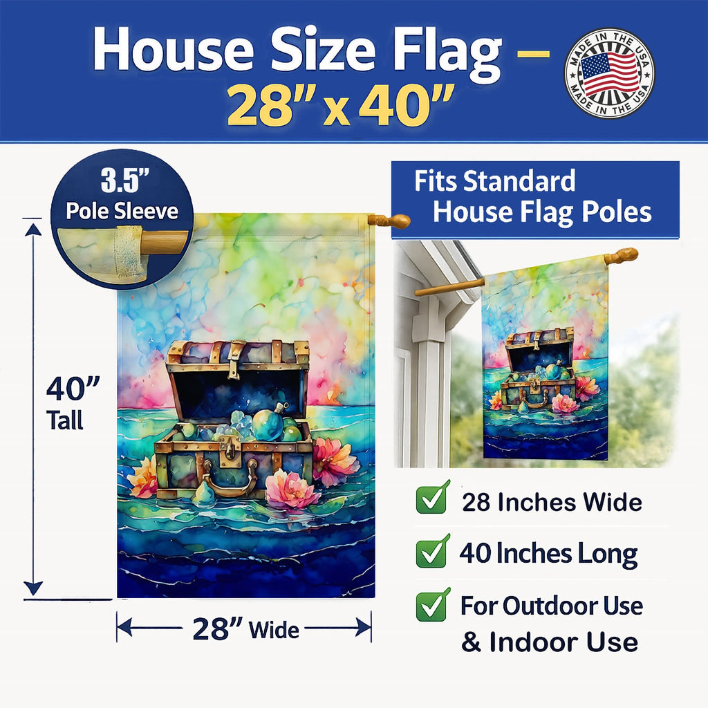 Treasure Chest House Flag 28x40 Porch Sleeve Pole Decorative Outside Yard Banner Artwork Wall Hanging, Polyester