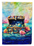 Treasure Chest House Flag 28x40 Porch Sleeve Pole Decorative Outside Yard Banner Artwork Wall Hanging, Polyester