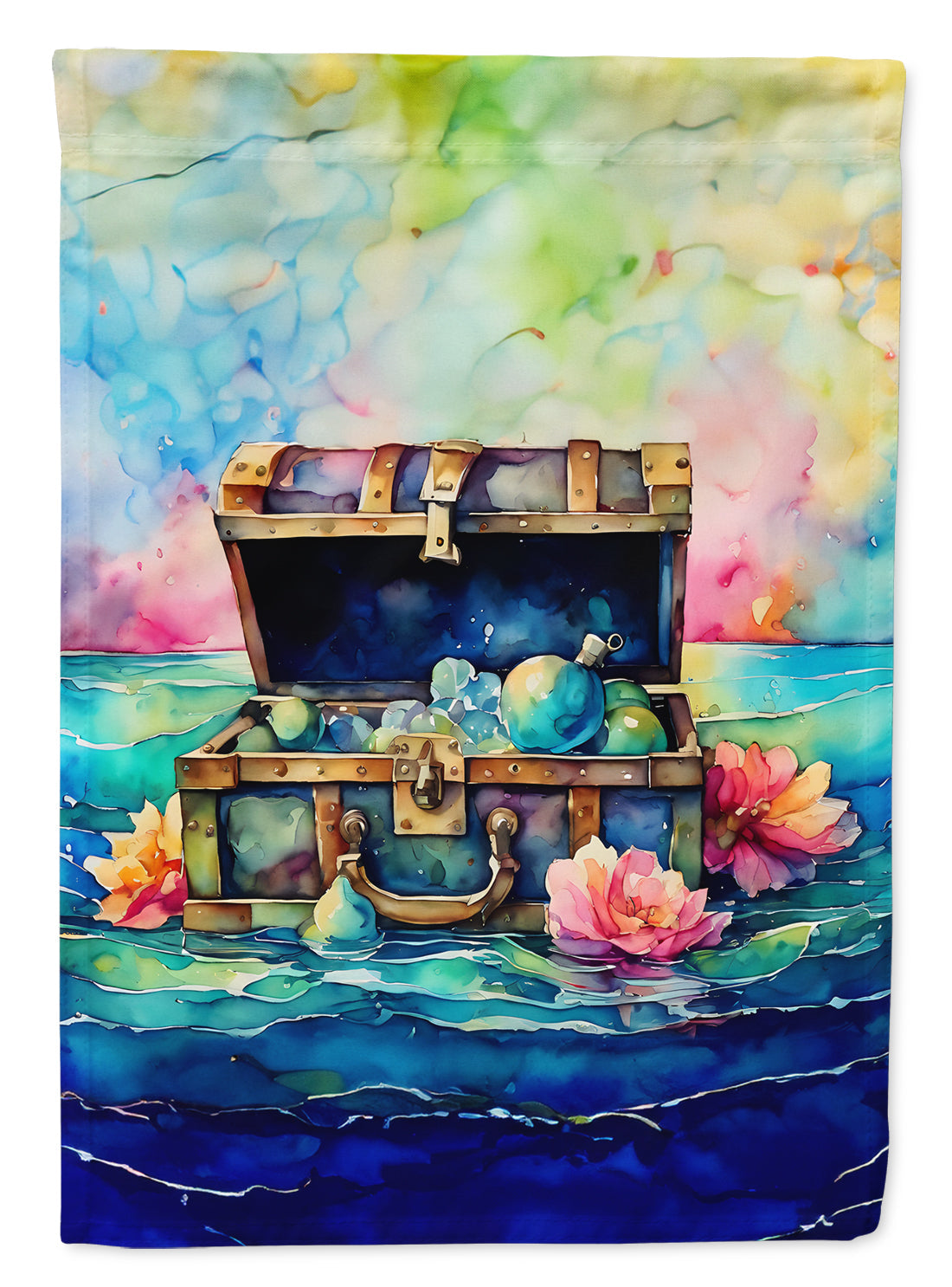 Treasure Chest House Flag 28x40 Porch Sleeve Pole Decorative Outside Yard Banner Artwork Wall Hanging, Polyester
