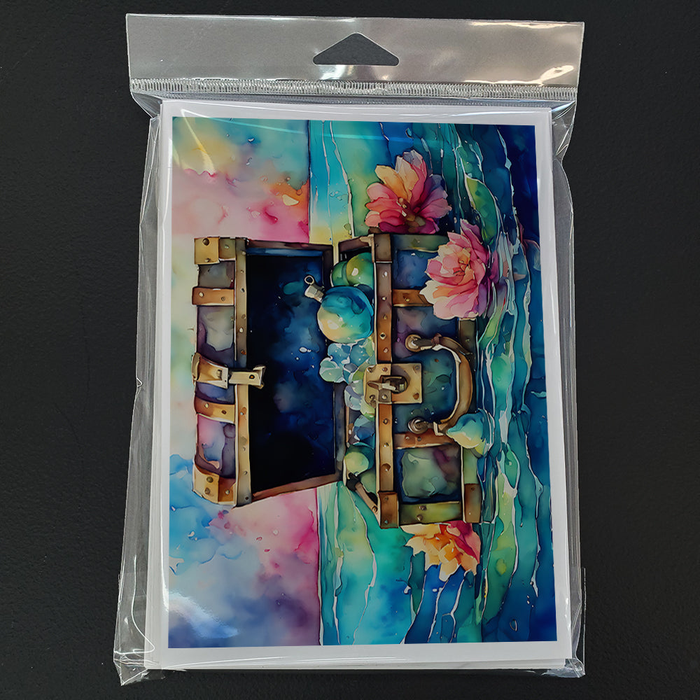 Treasure Chest Greeting Cards Pack of 8 Blank Cards with Envelopes Whimsical A7 Size 5x7