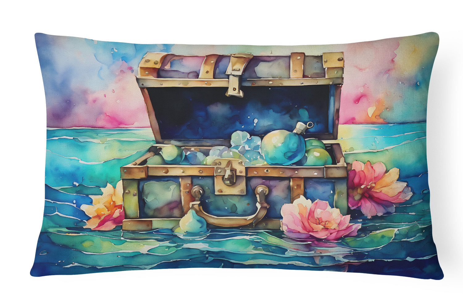 Treasure Chest Decorative Throw Pillow 12x16 Indoor Outdoor Accent Cushion, Fabric Cover with Insert for Sofa, Bed, Porch & Living Room