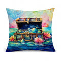 Treasure Chest Decorative Throw Pillow 14x14 Indoor Outdoor Accent Cushion, Fabric Cover with Insert for Sofa, Bed, Porch & Living Room