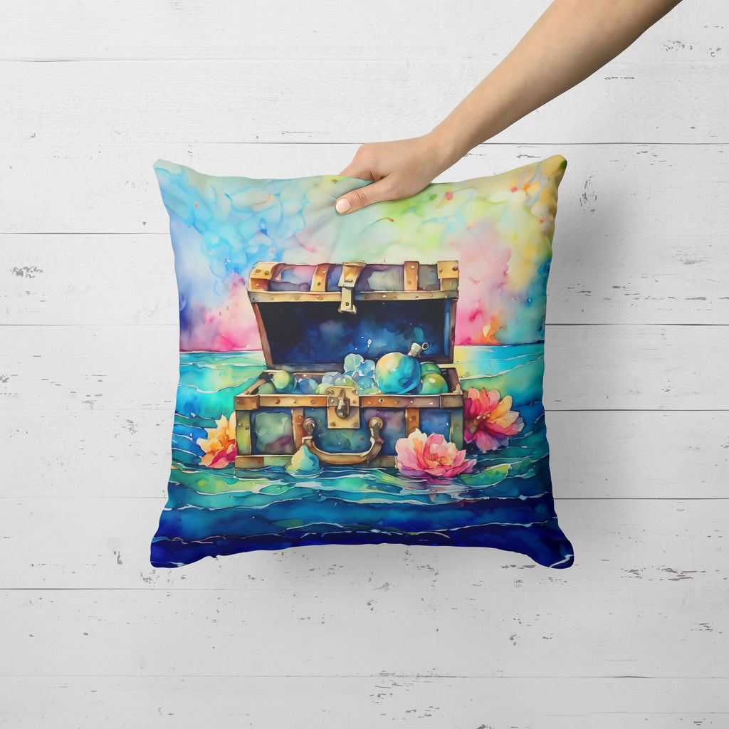 Treasure Chest Decorative Throw Pillow 18x18 Indoor Outdoor Accent Cushion, Fabric Cover with Insert for Sofa, Bed, Porch & Living Room