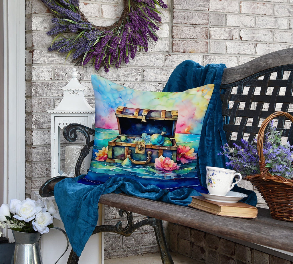 Treasure Chest Decorative Throw Pillow 18x18 Indoor Outdoor Accent Cushion, Fabric Cover with Insert for Sofa, Bed, Porch & Living Room