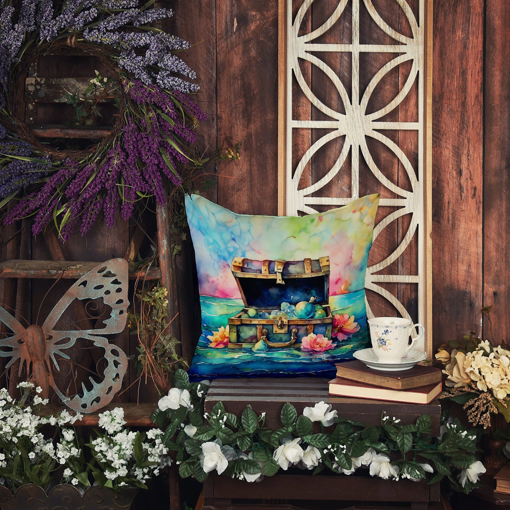 Treasure Chest Decorative Throw Pillow 18x18 Indoor Outdoor Accent Cushion, Fabric Cover with Insert for Sofa, Bed, Porch & Living Room