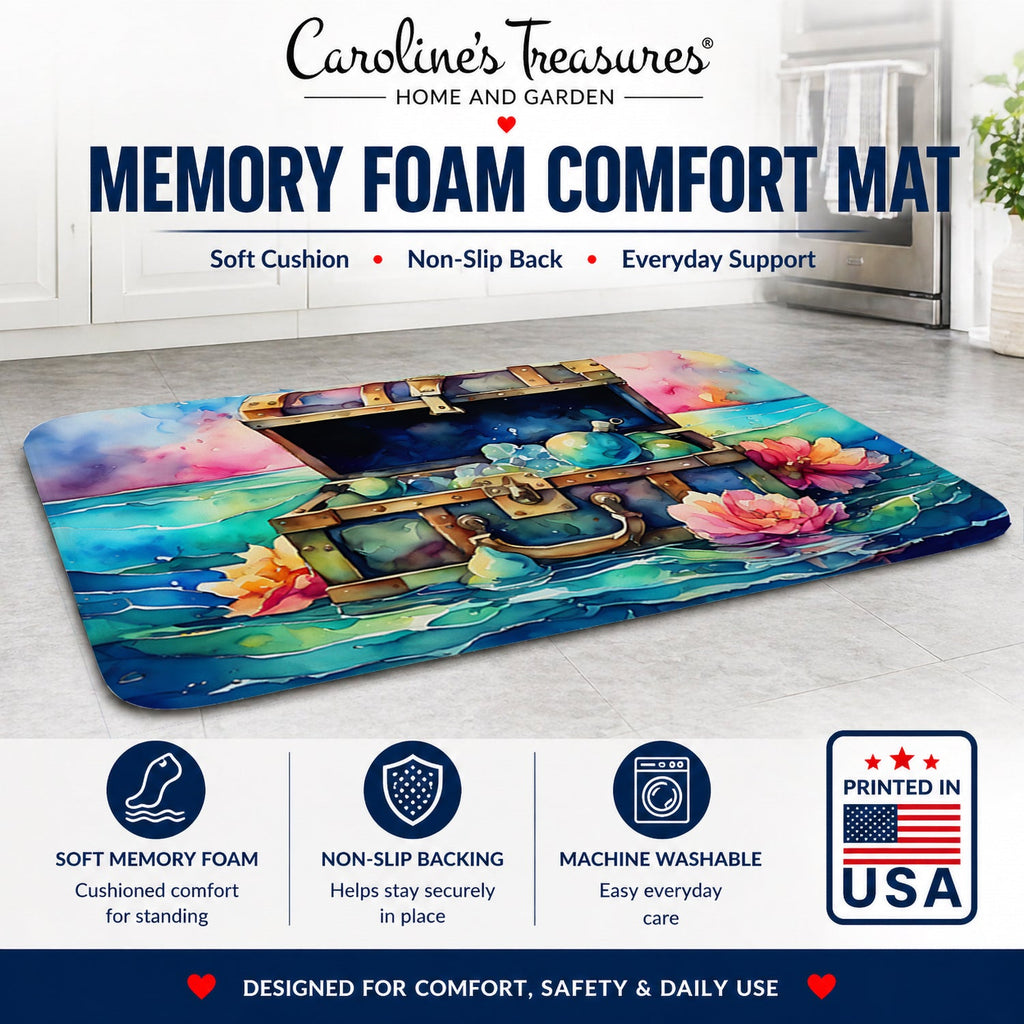 Treasure Chest Memory Foam Kitchen Mat Machine Washable Anti-Fatigue Cushion Comfort Bath or Kitchen Rug
