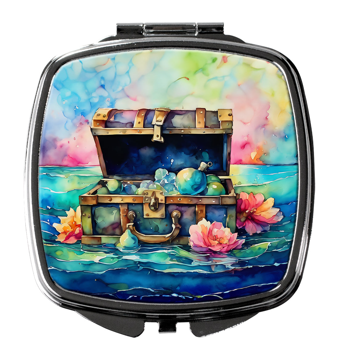 Treasure Chest Compact Mirror Decorative Travel Makeup Mirror for Women Girls Gifts Pocket Makeup Mirror Folding Handheld
