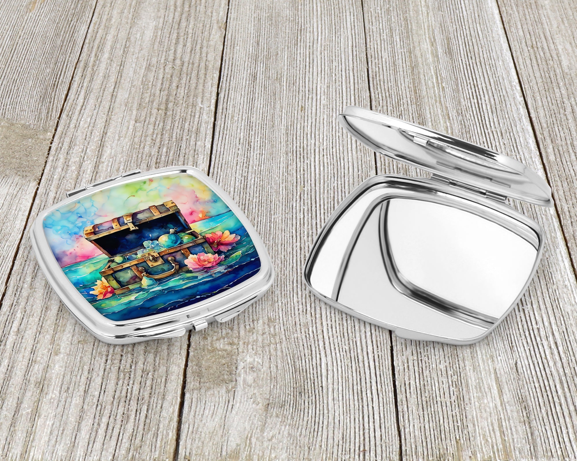 Treasure Chest Compact Mirror Decorative Travel Makeup Mirror for Women Girls Gifts Pocket Makeup Mirror Folding Handheld