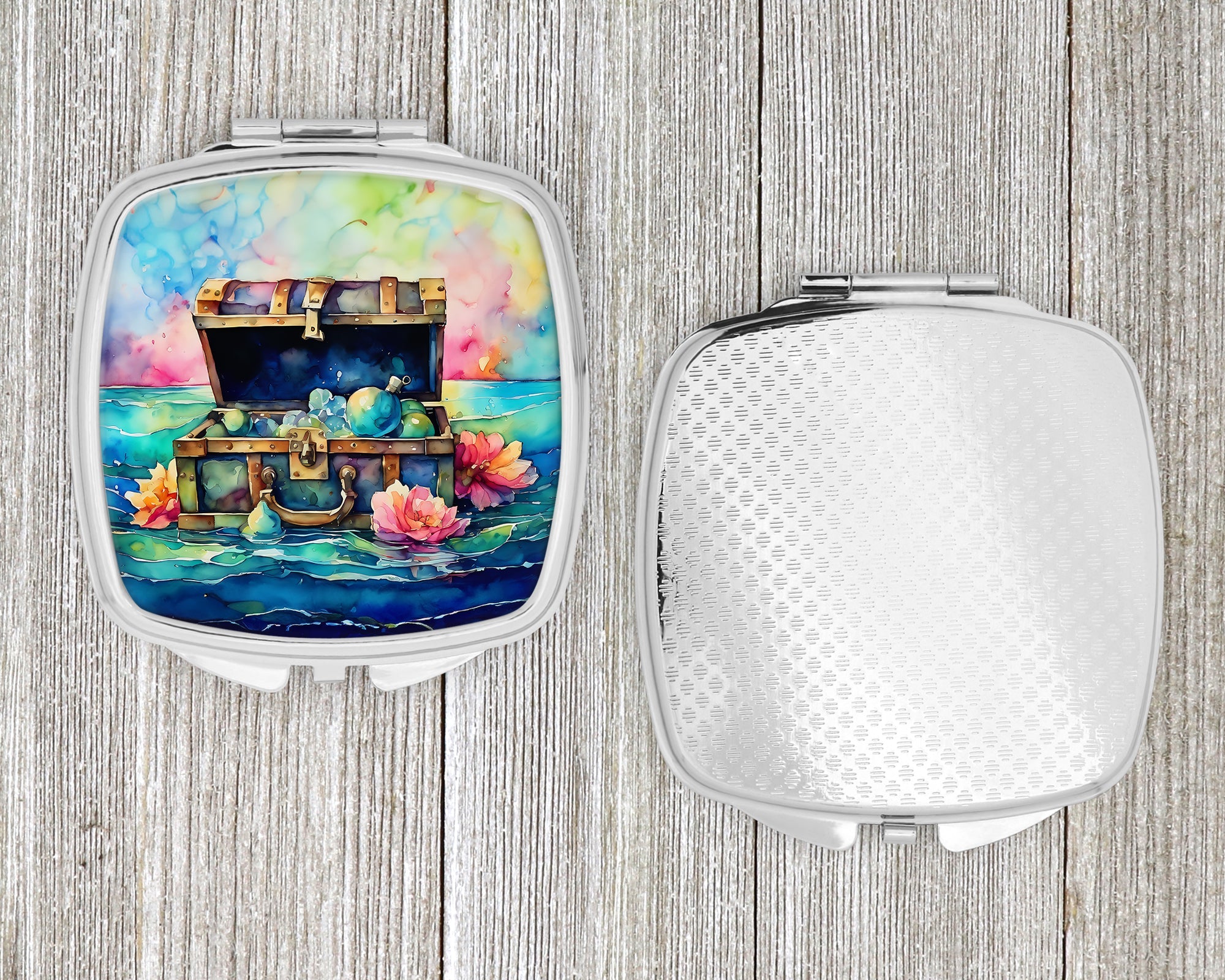 Treasure Chest Compact Mirror Decorative Travel Makeup Mirror for Women Girls Gifts Pocket Makeup Mirror Folding Handheld