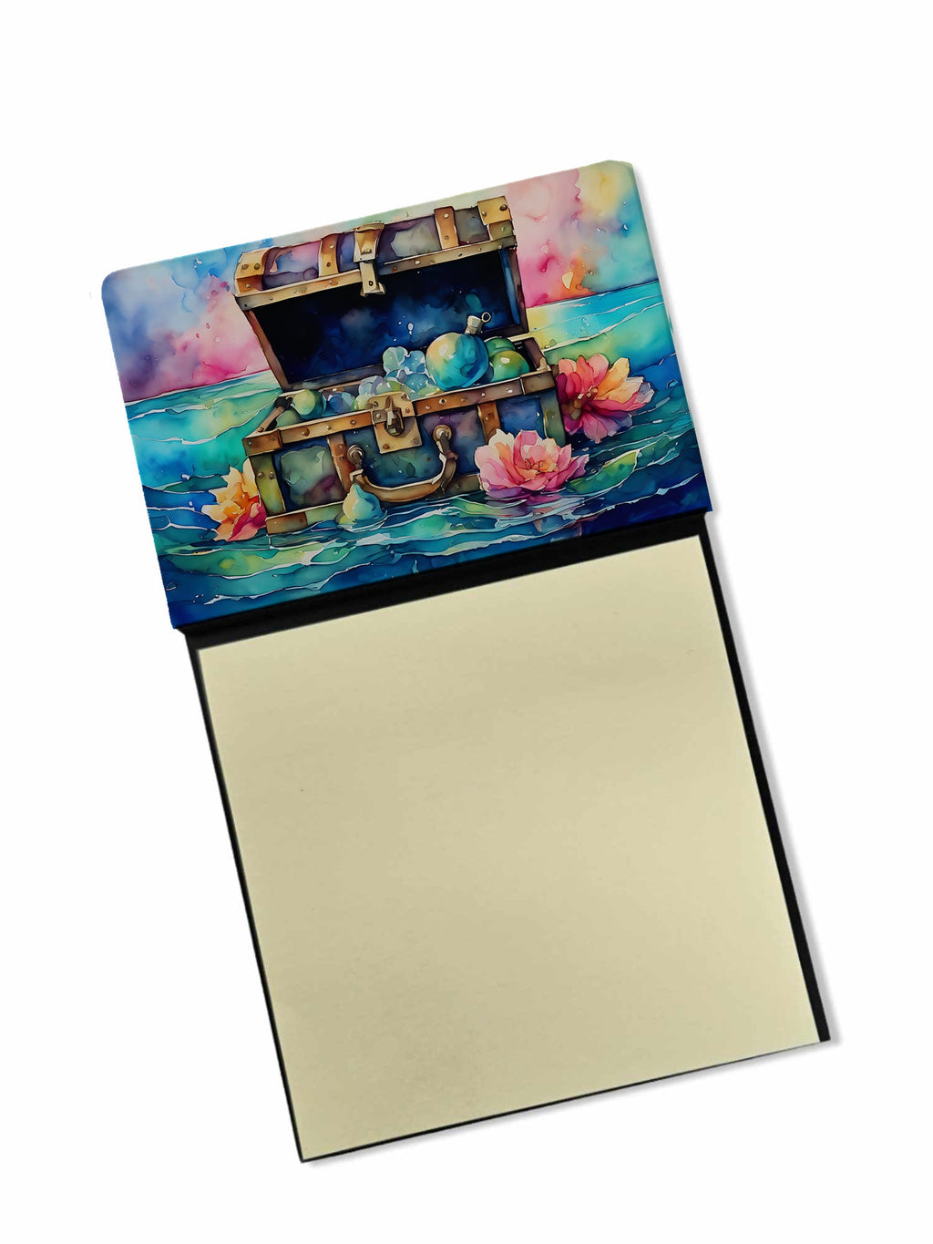 Treasure Chest Watercolor Sticky Note Holder Refillable Dispenser Desk Accessory 3x3 Pad Gift