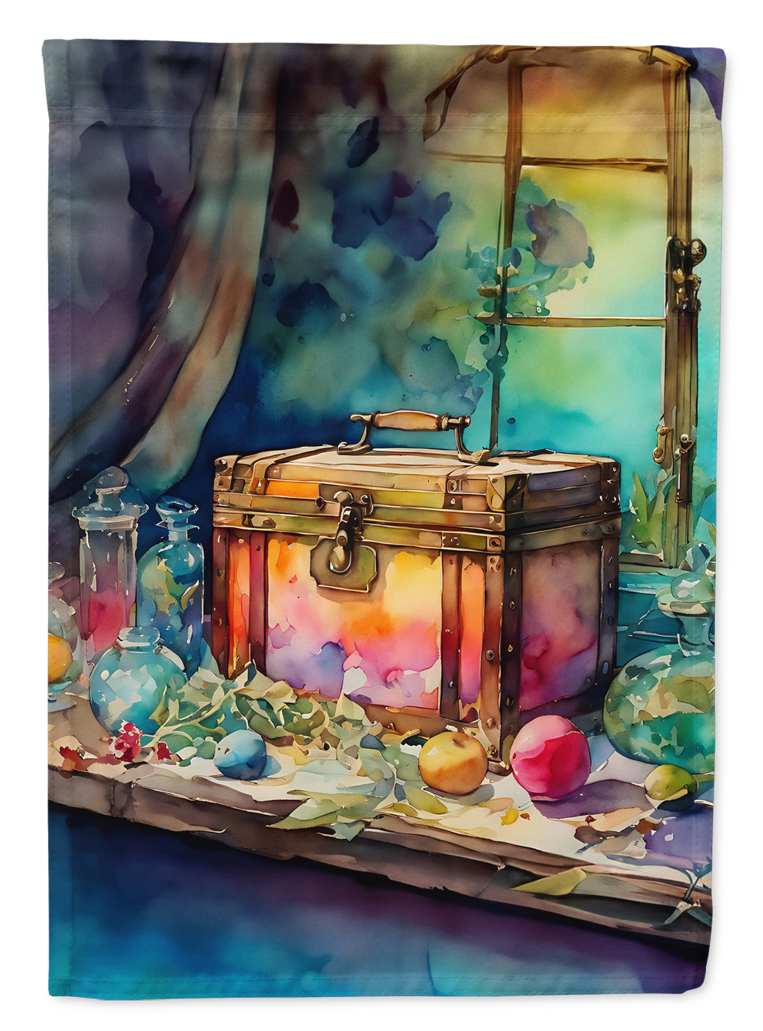 Treasure Chest House Flag 28x40 Porch Sleeve Pole Decorative Outside Yard Banner Artwork Wall Hanging, Polyester