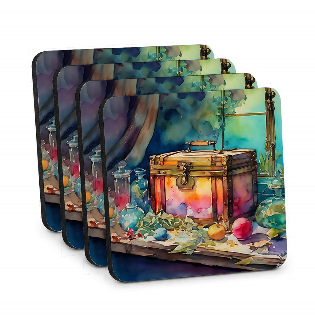 Treasure Chest Foam Coasters Set of 4 Cup Coasters for Indoor Outdoor, Tabletop Protection, Anti Slip, Mouse pad Material