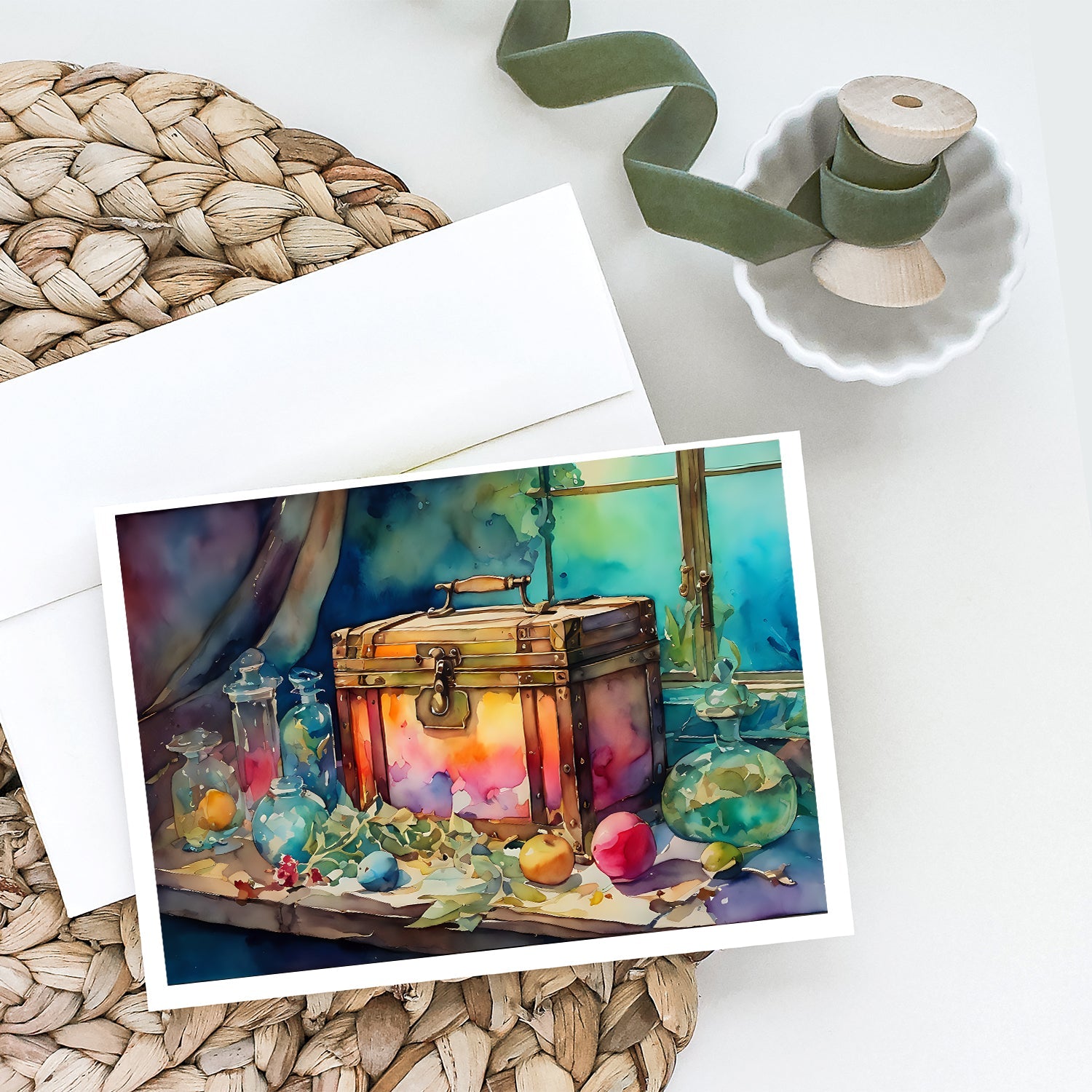 Treasure Chest Greeting Cards Pack of 8 Blank Cards with Envelopes Whimsical A7 Size 5x7