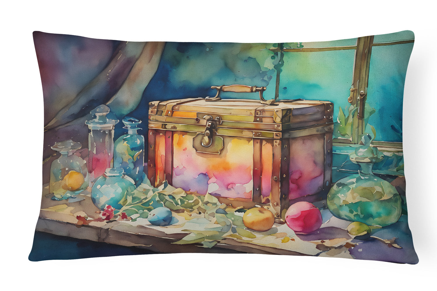 Treasure Chest Decorative Throw Pillow 12x16 Indoor Outdoor Accent Cushion, Fabric Cover with Insert for Sofa, Bed, Porch & Living Room