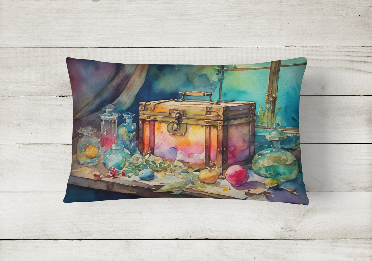 Treasure Chest Decorative Throw Pillow 12x16 Indoor Outdoor Accent Cushion, Fabric Cover with Insert for Sofa, Bed, Porch & Living Room