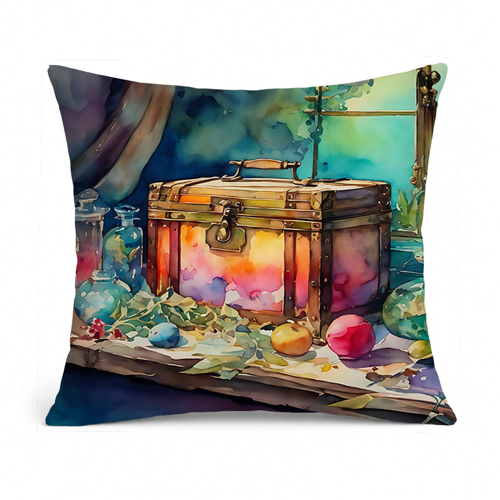 Treasure Chest Decorative Throw Pillow 14x14 Indoor Outdoor Accent Cushion, Fabric Cover with Insert for Sofa, Bed, Porch & Living Room