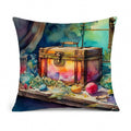 Treasure Chest Decorative Throw Pillow 14x14 Indoor Outdoor Accent Cushion, Fabric Cover with Insert for Sofa, Bed, Porch & Living Room
