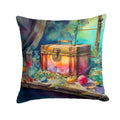 Treasure Chest Decorative Throw Pillow 18x18 Indoor Outdoor Accent Cushion, Fabric Cover with Insert for Sofa, Bed, Porch & Living Room