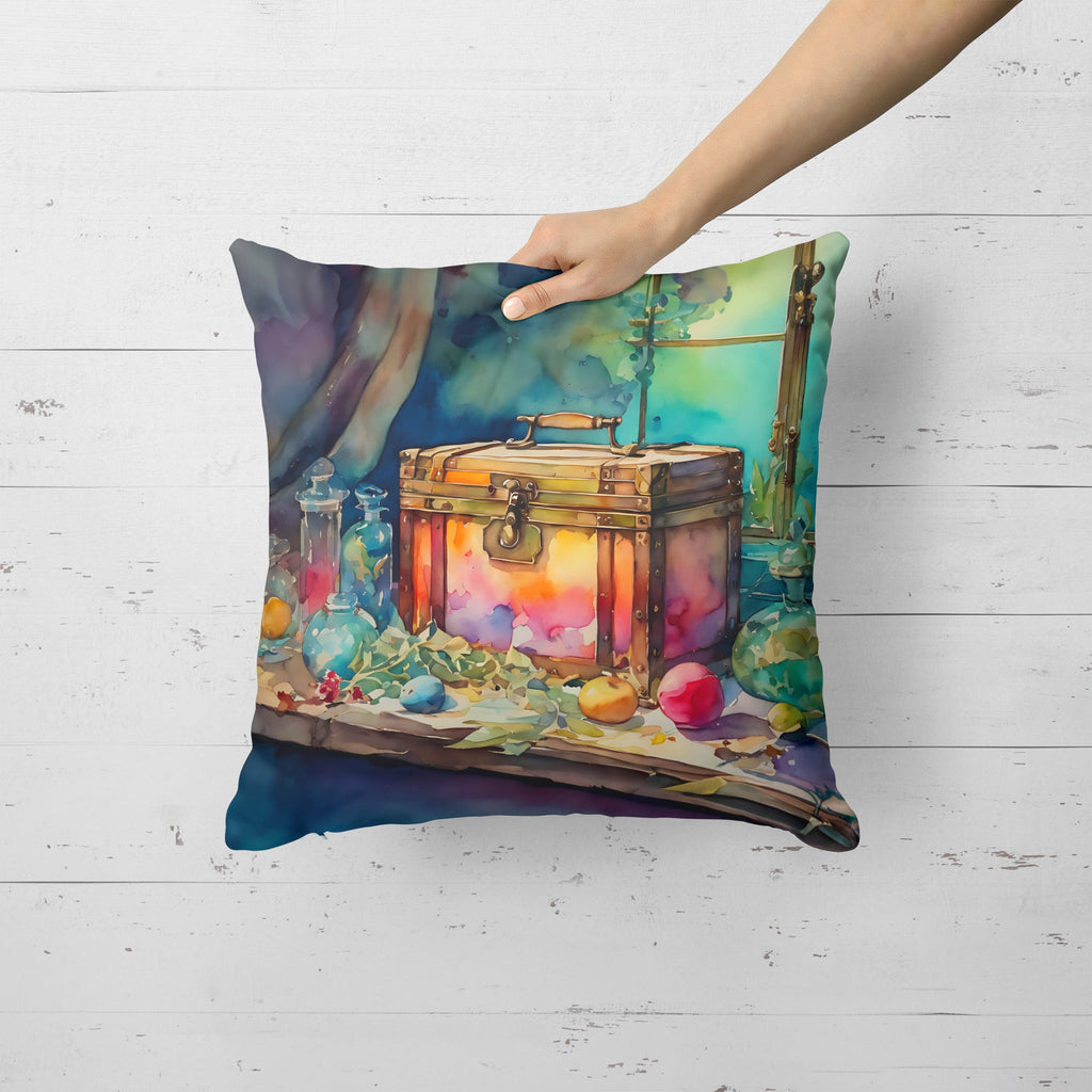 Treasure Chest Decorative Throw Pillow 18x18 Indoor Outdoor Accent Cushion, Fabric Cover with Insert for Sofa, Bed, Porch & Living Room