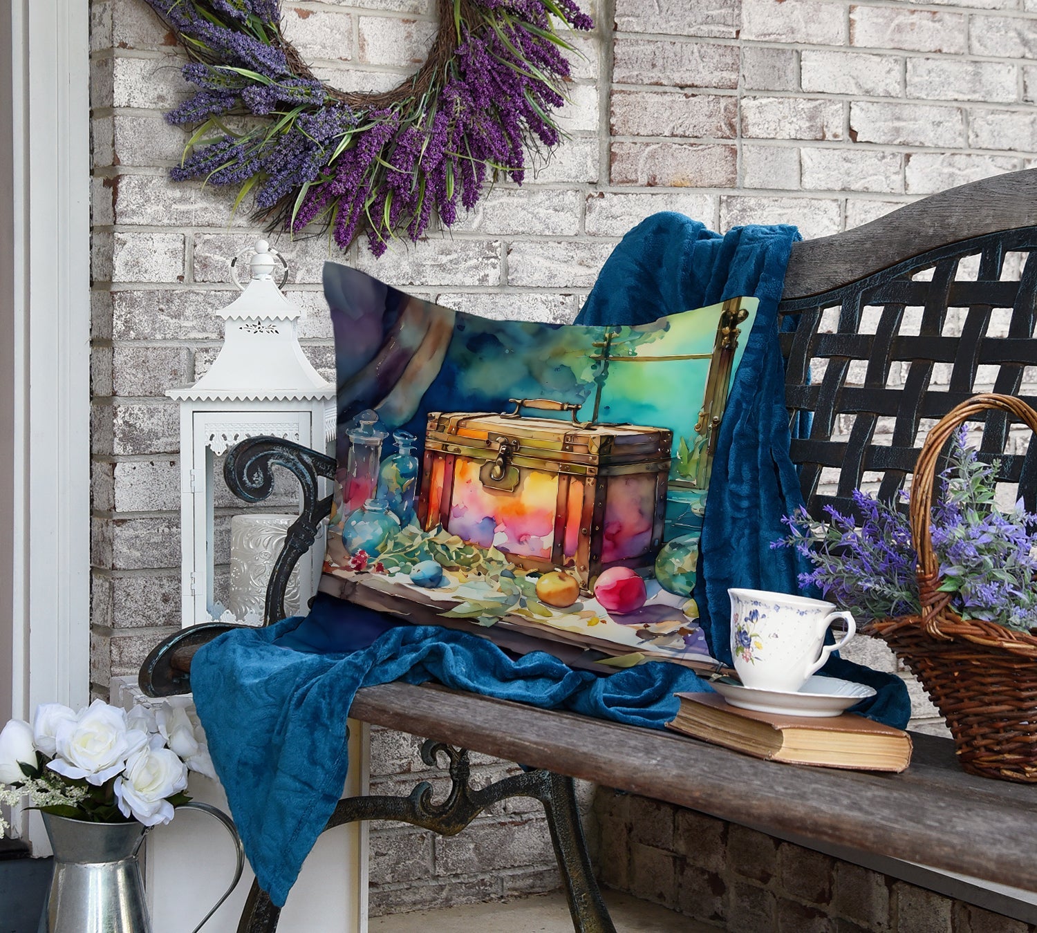 Treasure Chest Decorative Throw Pillow 18x18 Indoor Outdoor Accent Cushion, Fabric Cover with Insert for Sofa, Bed, Porch & Living Room