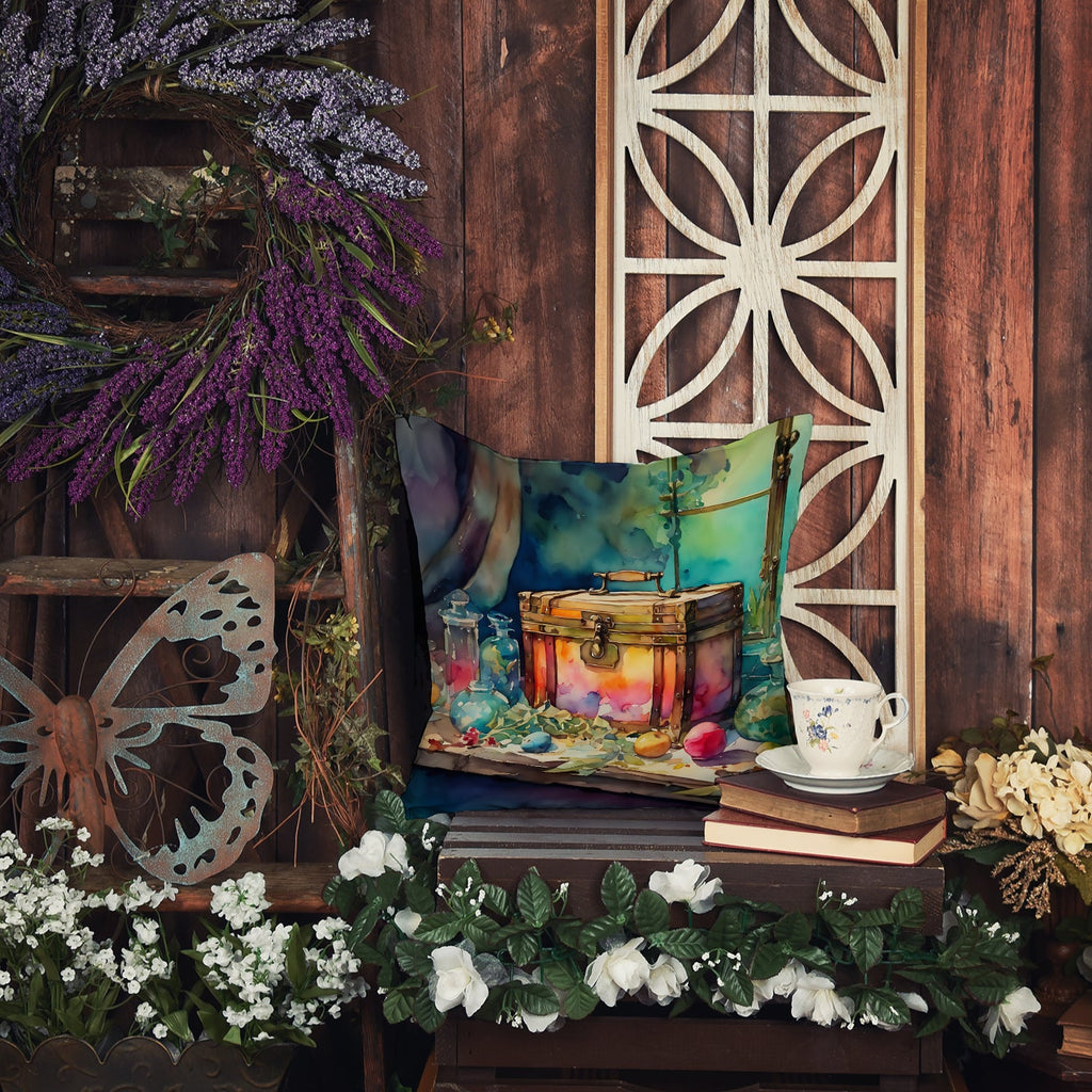 Treasure Chest Decorative Throw Pillow 18x18 Indoor Outdoor Accent Cushion, Fabric Cover with Insert for Sofa, Bed, Porch & Living Room