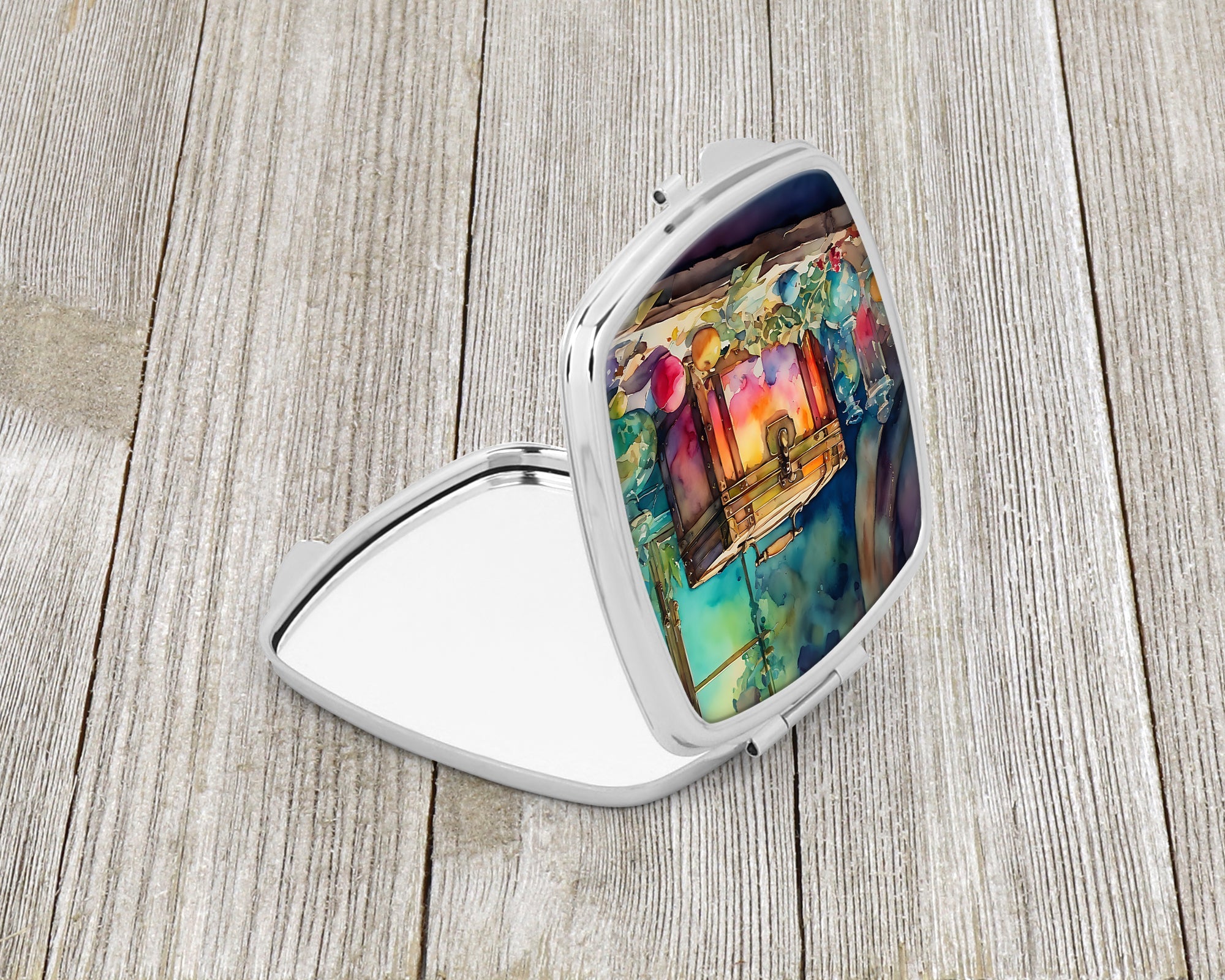 Treasure Chest Compact Mirror Decorative Travel Makeup Mirror for Women Girls Gifts Pocket Makeup Mirror Folding Handheld
