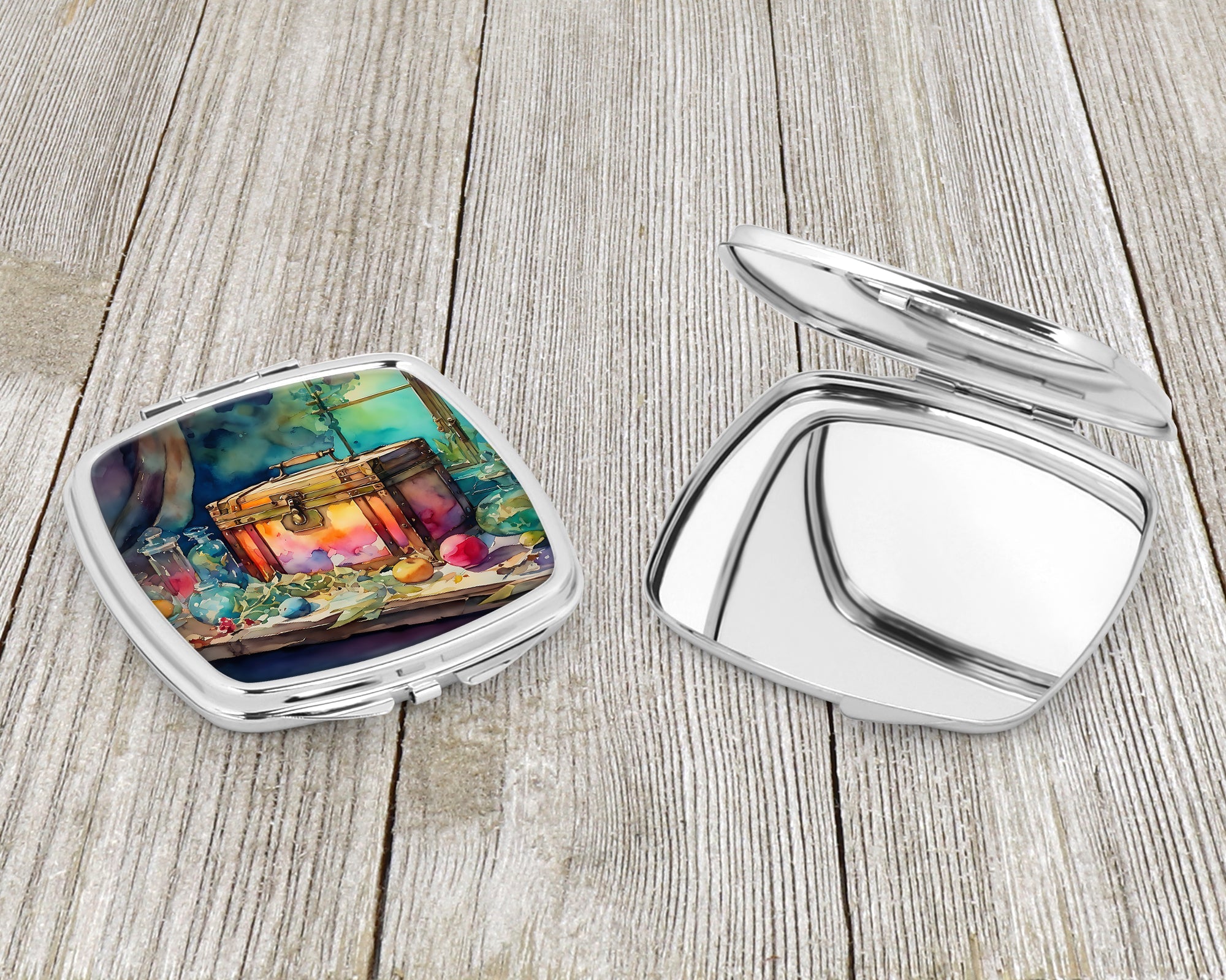 Treasure Chest Compact Mirror Decorative Travel Makeup Mirror for Women Girls Gifts Pocket Makeup Mirror Folding Handheld