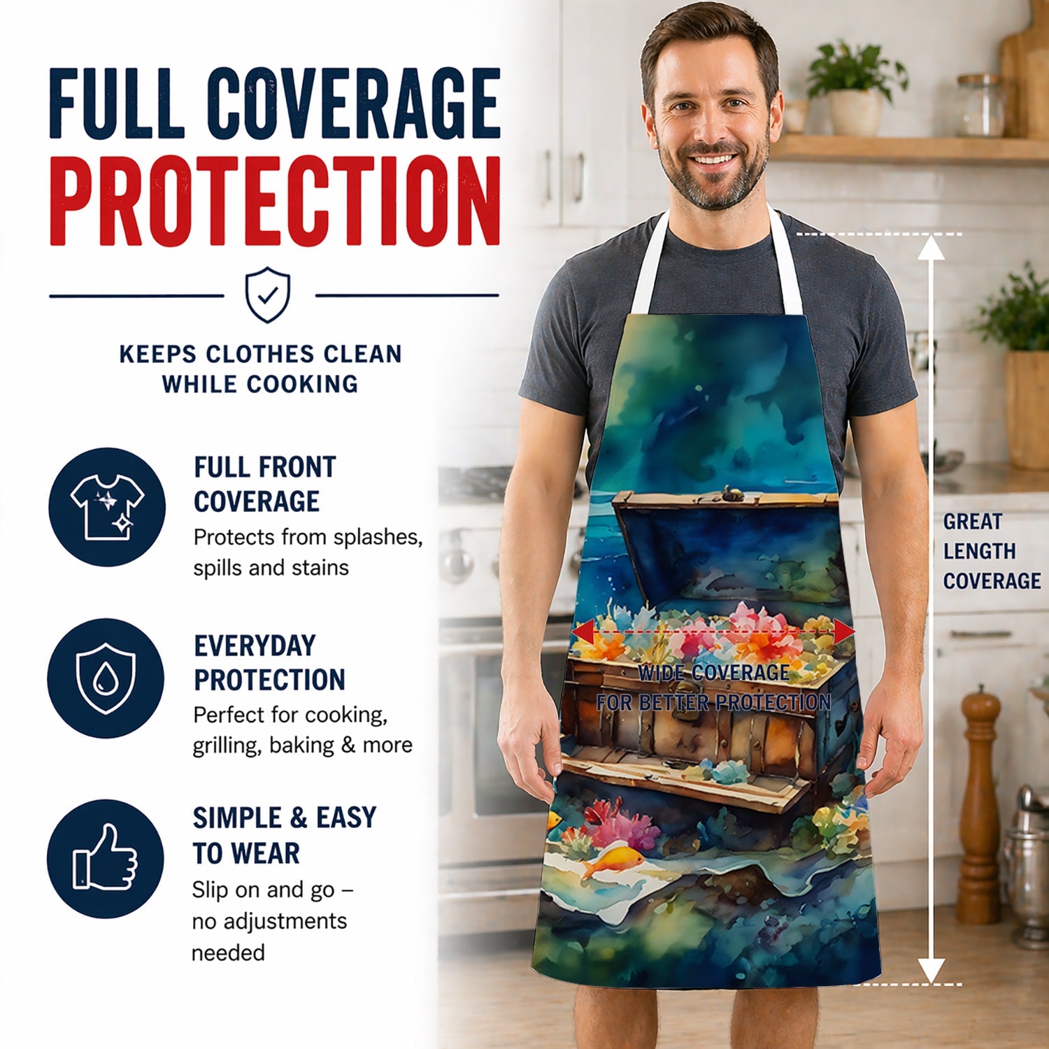 Treasure Chest Apron Cooking Kitchen Server Baking Crafts Gardening for Adult Women Men, Unisex, Large, Multicolor