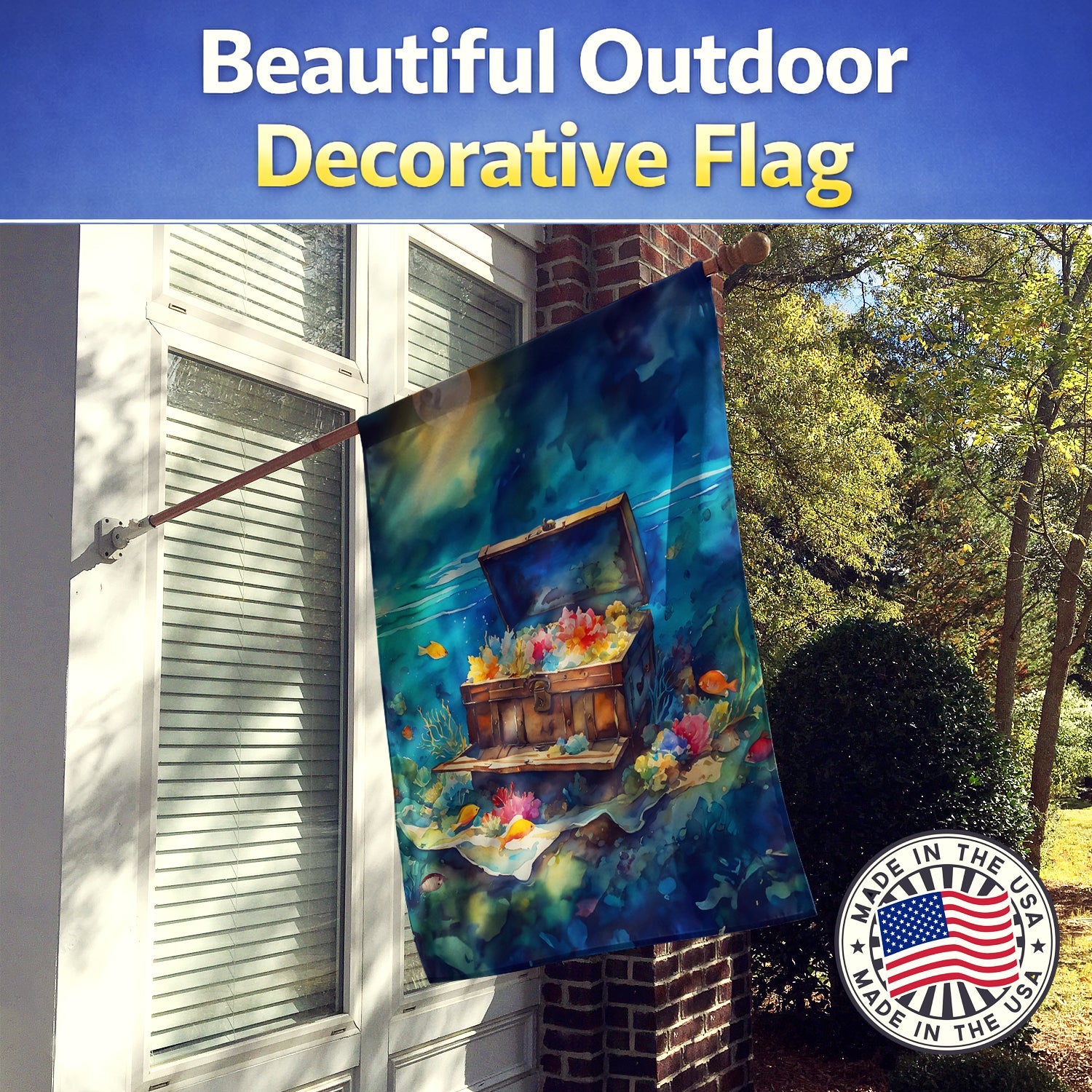 Treasure Chest House Flag 28x40 Porch Sleeve Pole Decorative Outside Yard Banner Artwork Wall Hanging, Polyester