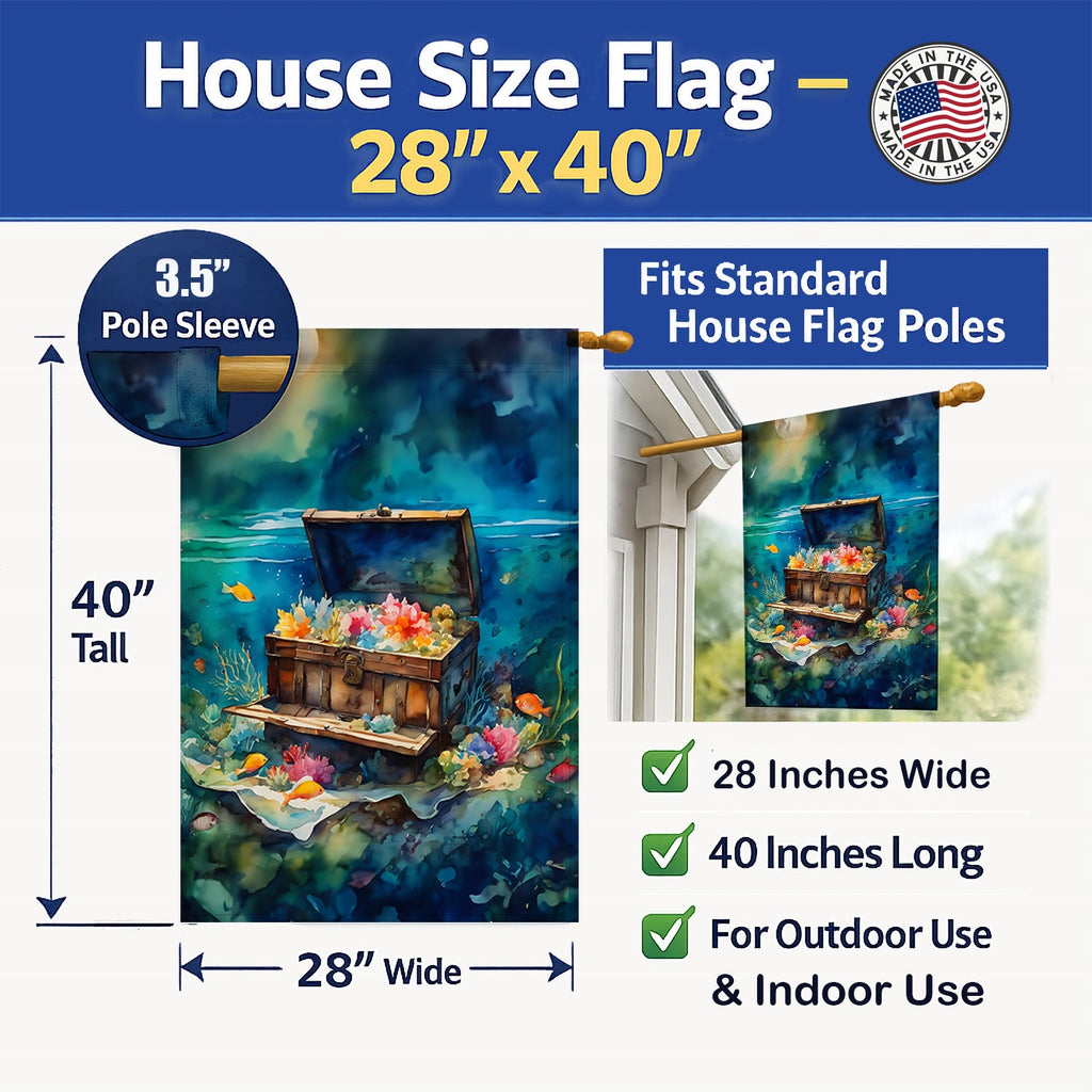 Treasure Chest House Flag 28x40 Porch Sleeve Pole Decorative Outside Yard Banner Artwork Wall Hanging, Polyester