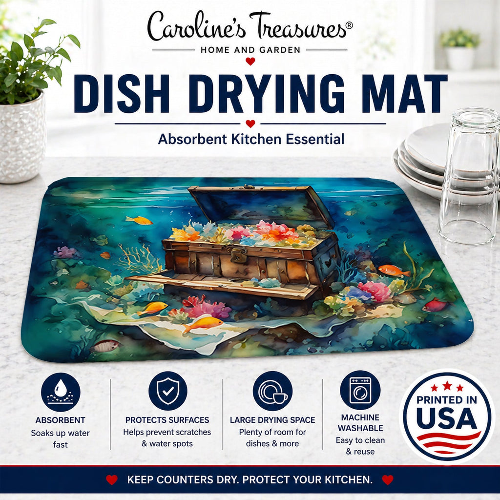 Treasure Chest Dish Drying Mat Absorbent Dish Drying Mat Pad for Kitchen Counter Dish Drainer Mat for Countertop, 14 x 21", Multicolor
