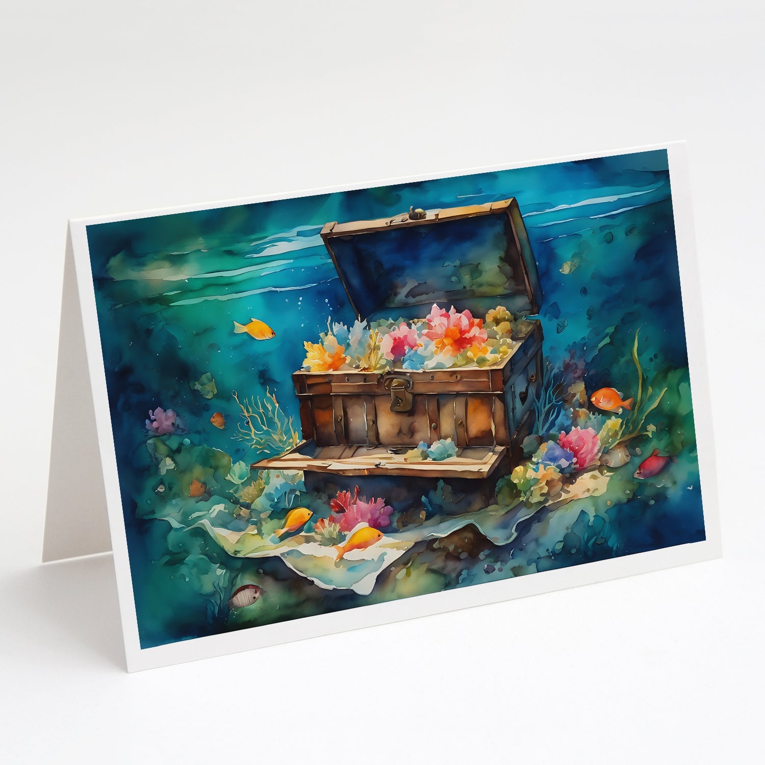Treasure Chest Greeting Cards Pack of 8 Blank Cards with Envelopes Whimsical A7 Size 5x7