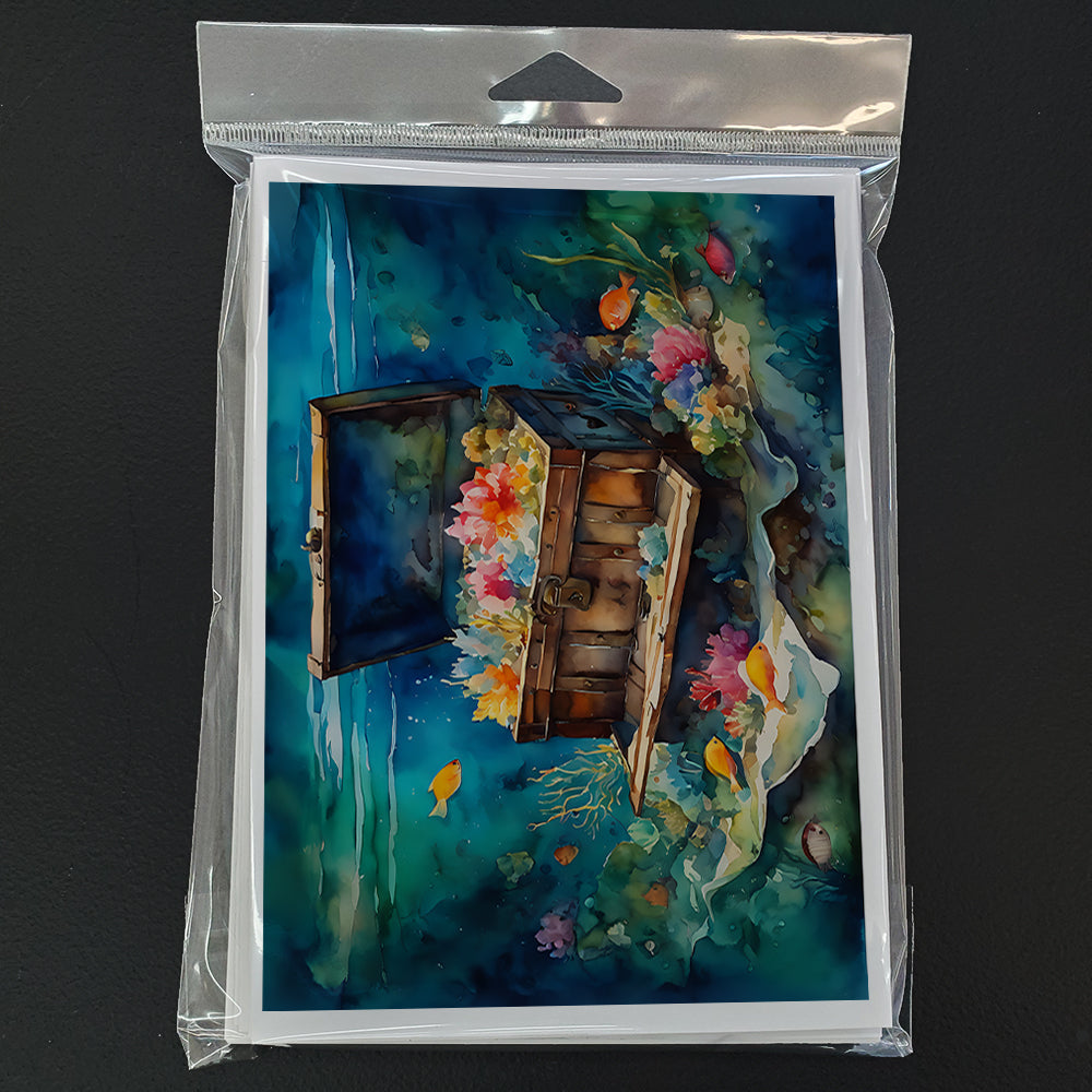 Treasure Chest Greeting Cards Pack of 8 Blank Cards with Envelopes Whimsical A7 Size 5x7