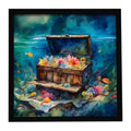 Treasure Chest Framed Metal Print Bathroom, Kitchen, Office, Home Decor Wall Art Ready to Hang, Square, 8X8