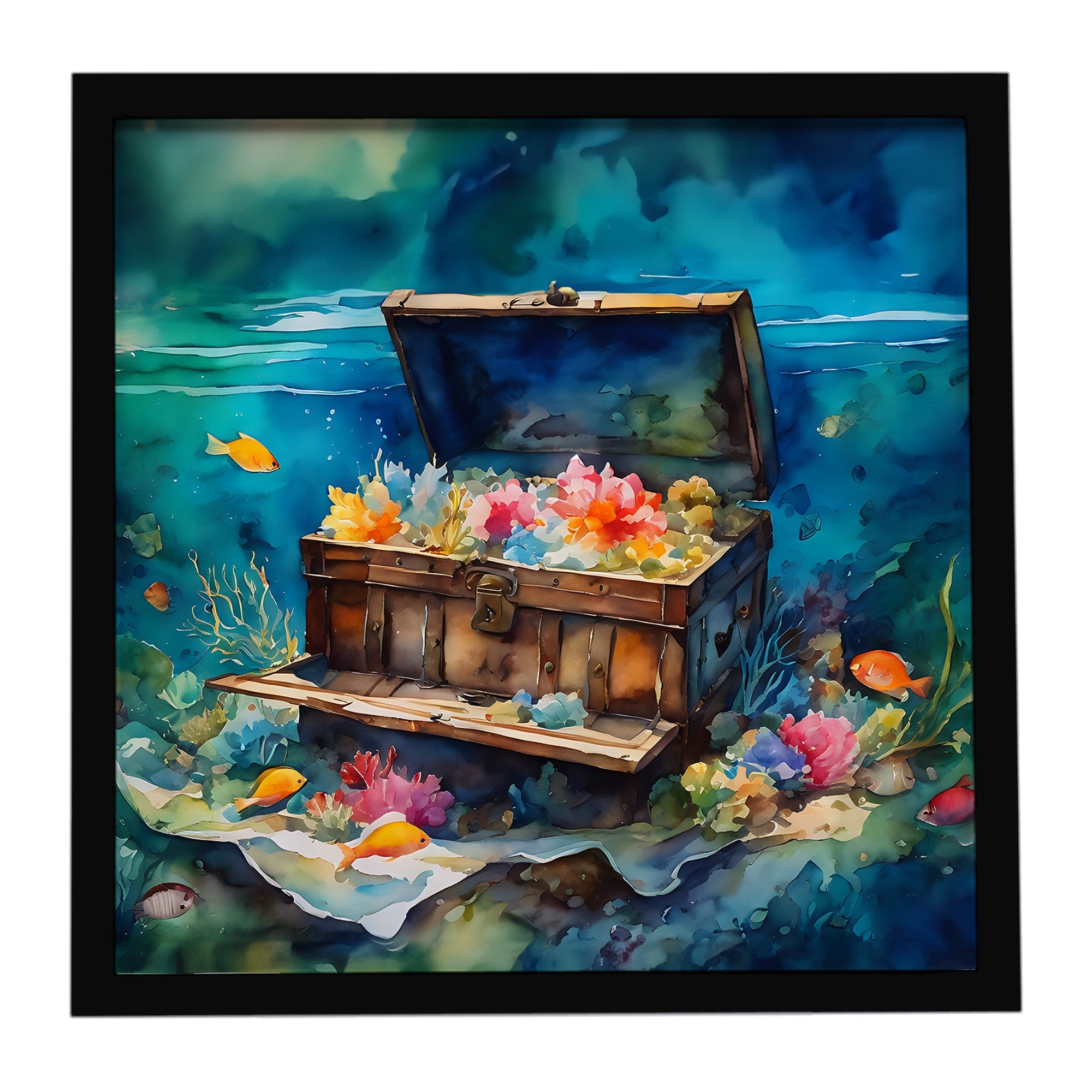 Treasure Chest Framed Metal Print Bathroom, Kitchen, Office, Home Decor Wall Art Ready to Hang, Square, 8X8