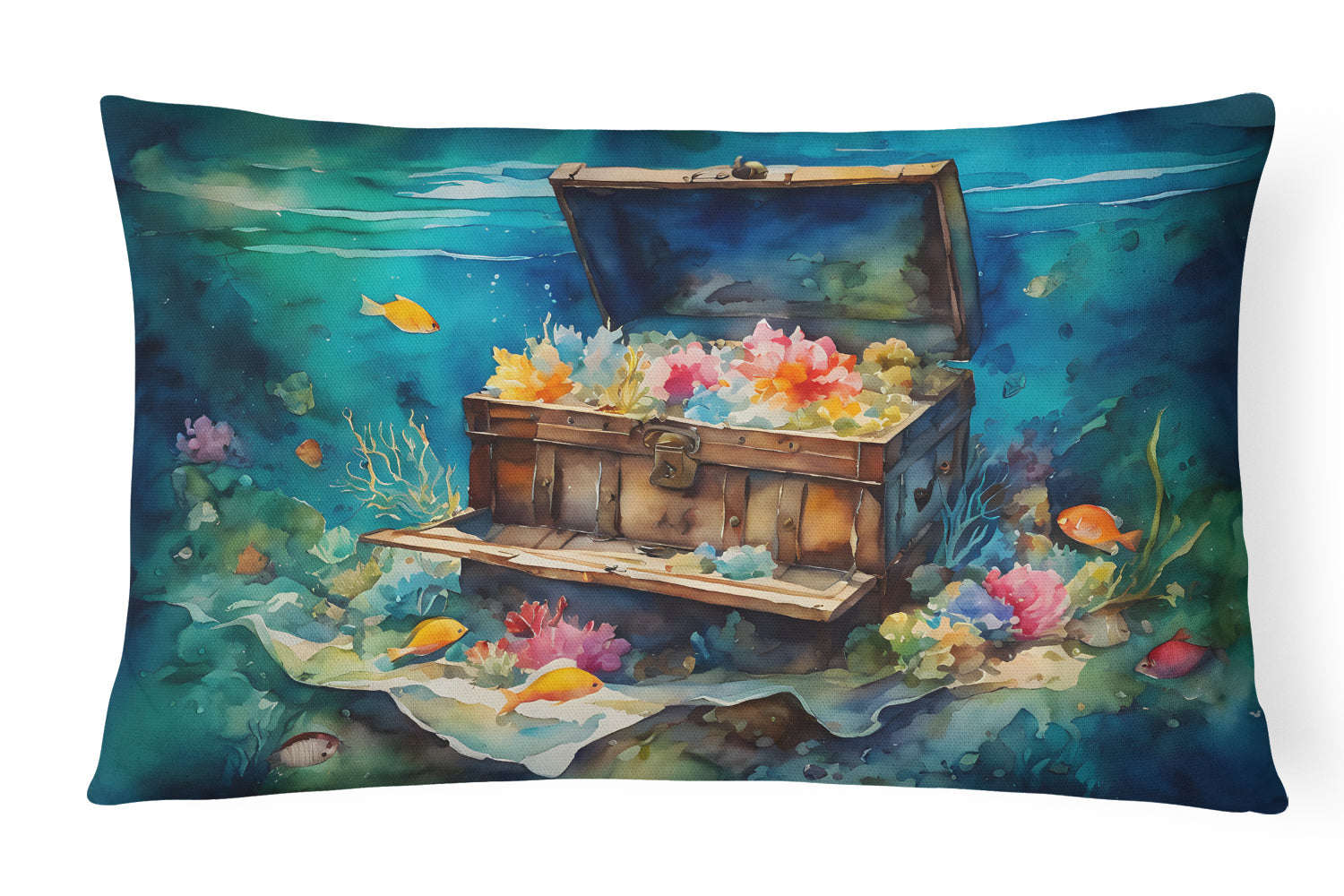 Treasure Chest Decorative Throw Pillow 12x16 Indoor Outdoor Accent Cushion, Fabric Cover with Insert for Sofa, Bed, Porch & Living Room
