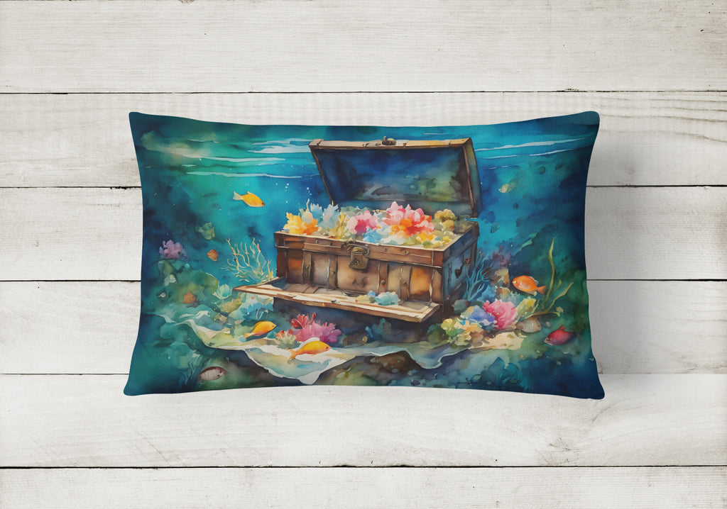 Treasure Chest Decorative Throw Pillow 12x16 Indoor Outdoor Accent Cushion, Fabric Cover with Insert for Sofa, Bed, Porch & Living Room