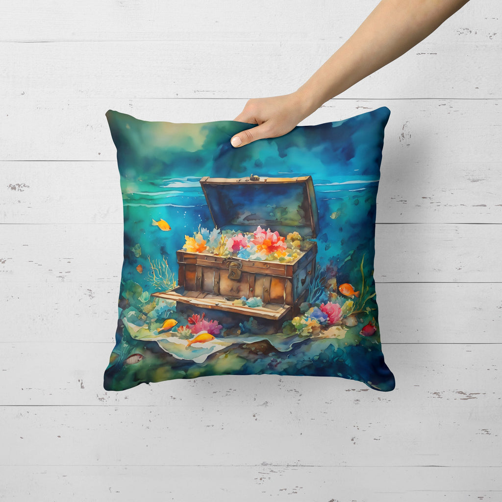 Treasure Chest Decorative Throw Pillow 18x18 Indoor Outdoor Accent Cushion, Fabric Cover with Insert for Sofa, Bed, Porch & Living Room