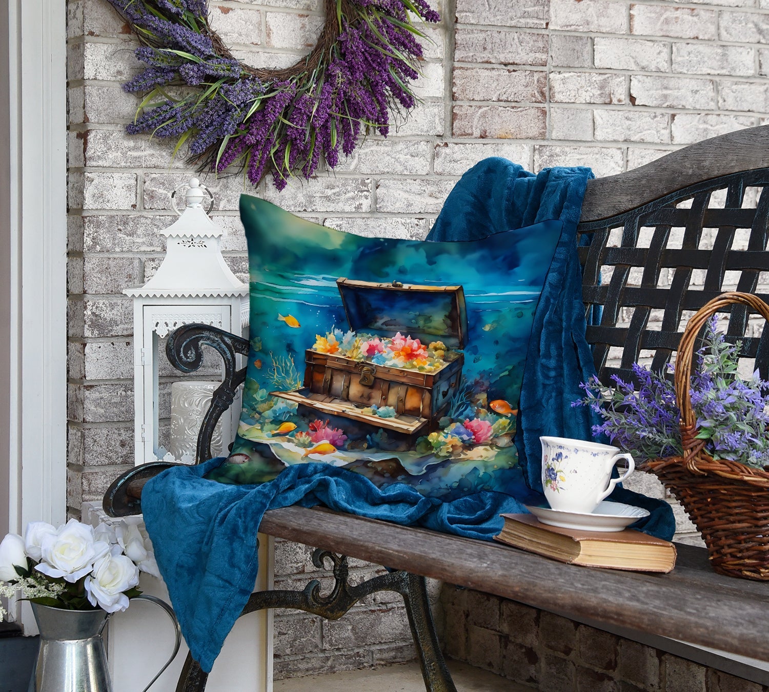 Treasure Chest Decorative Throw Pillow 18x18 Indoor Outdoor Accent Cushion, Fabric Cover with Insert for Sofa, Bed, Porch & Living Room